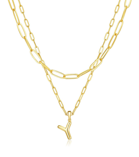 adoyi Gold Heart Initial Necklaces for Women Hers Dainty 14K Gold Plated Layered Letter Y Pendant Necklace Stack Jewelry Birthday Valentines Gifts for Women Mom Wife
