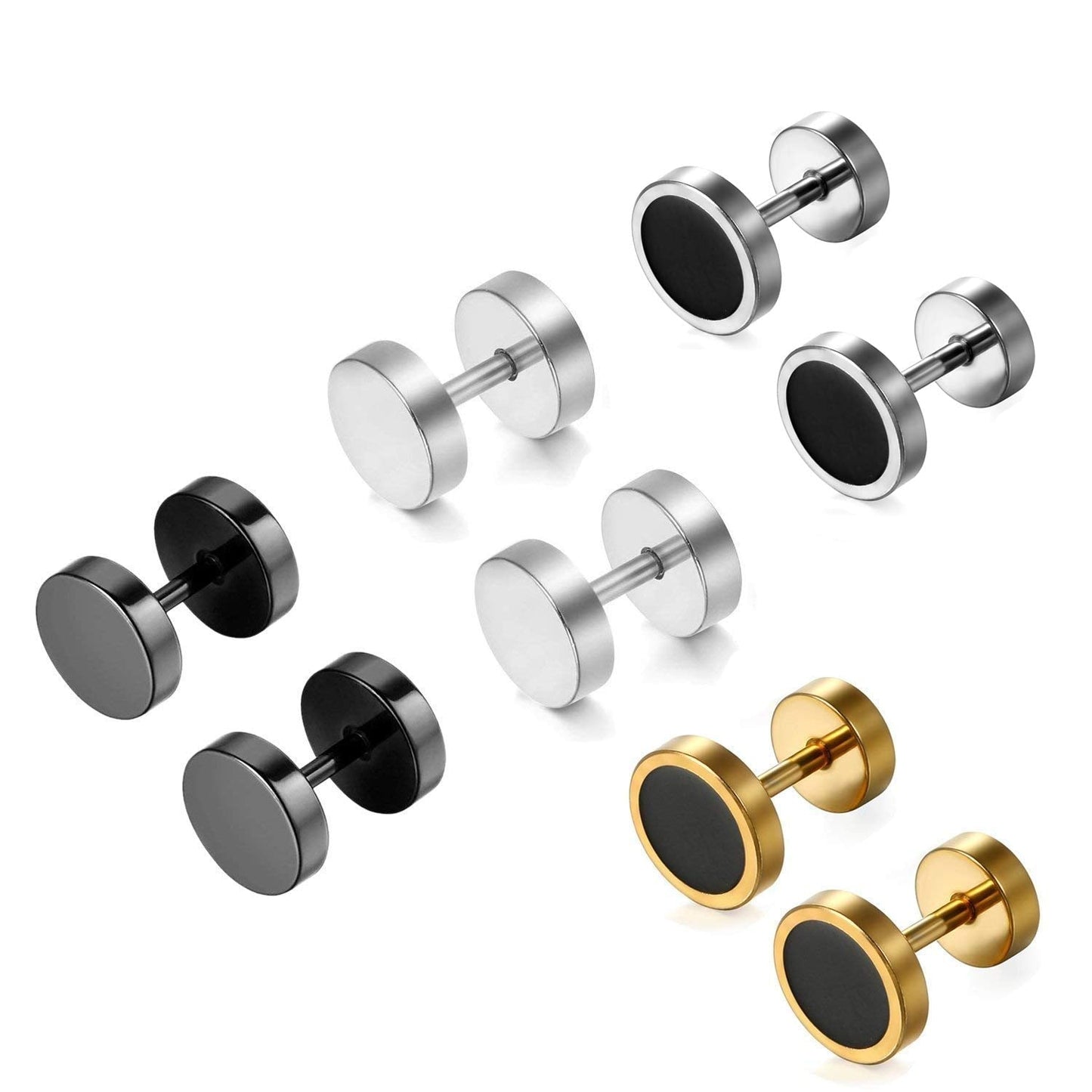 Aroncent Stud Earrings for Men Women Fake Gauge Fake Earrings Stainless Steel Earrings 8MM Rosegold