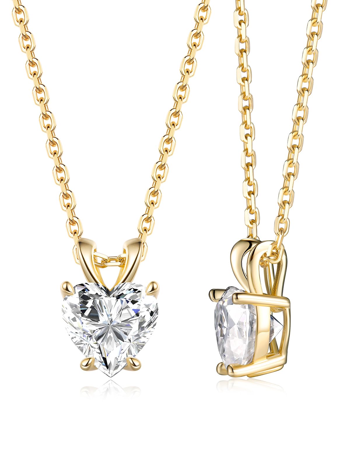 CYW Yellow Gold Plated Small Moissanite Heart Pendant Necklace for Women 925 Silver Cute Solitaire Necklace