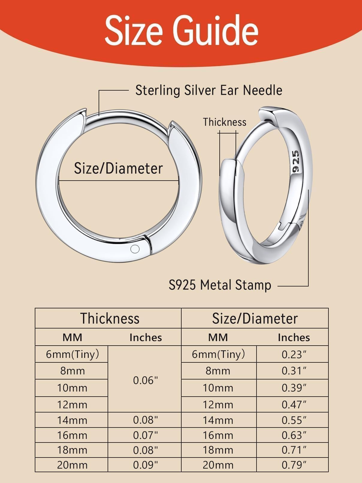 FaithHeart 925 Sterling Silver Huggie Hoop Earrings, Small Silver Hoop Earring for Women, Hypoallergenic Cartilage Earrings for Women 8mm
