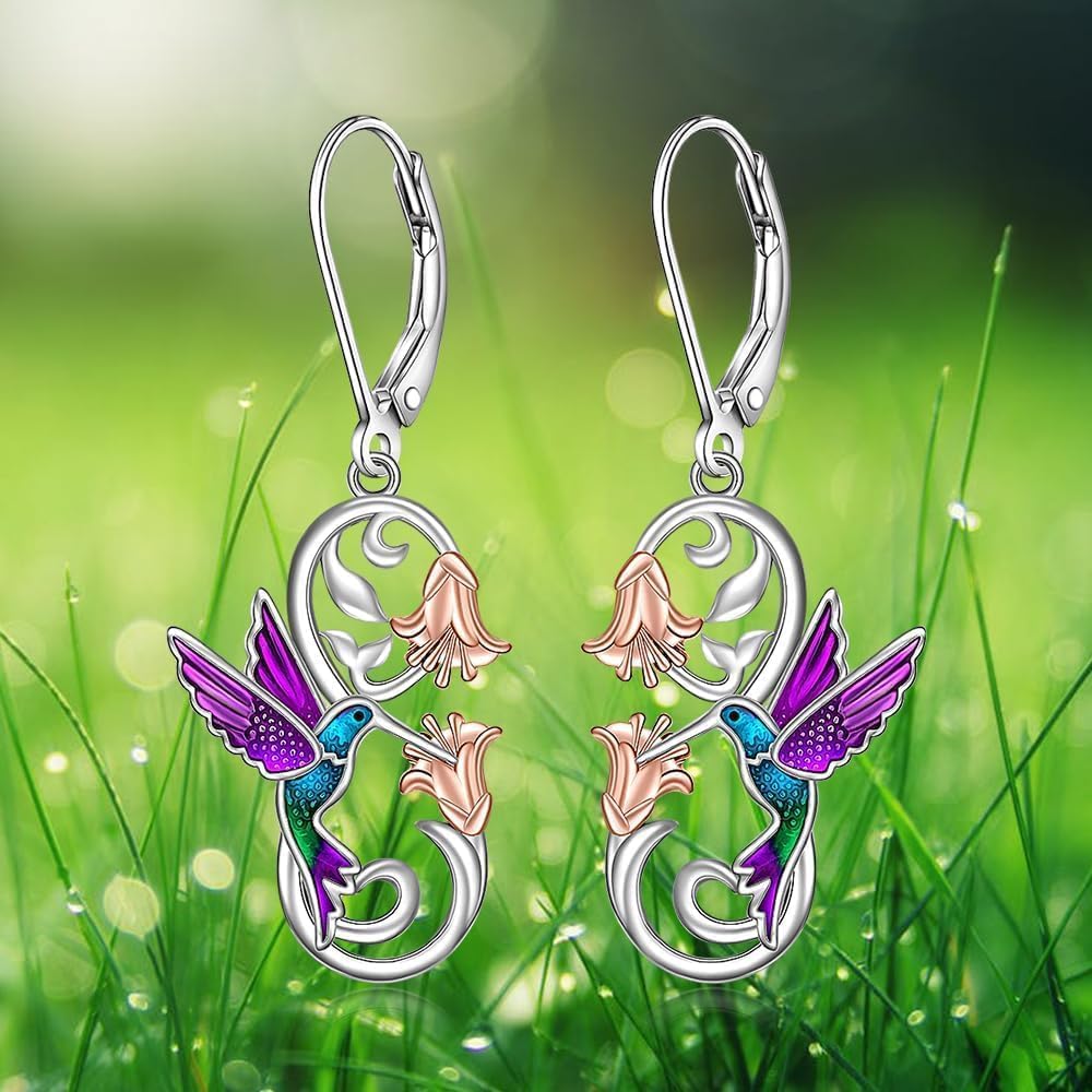 925 Sterling Silver Hummingbird Earrings Bird Flower Earring for Women Mothers Day Christmas Jewelry Gifts for Women