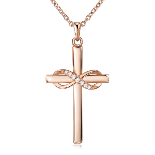 AmorAime 925 Sterling Silver Cross Necklace for Women Infinity Necklace 14k Rose Gold Plated Necklaces for Festival, Vacation or Holiday