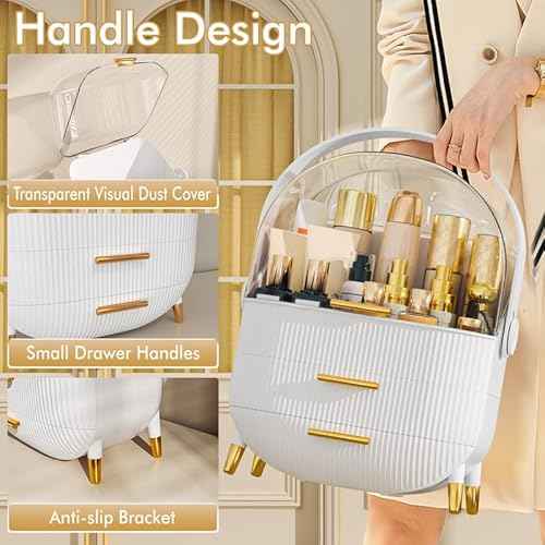 Makeup Organizer Skincare Organizers - Cosmetic Display Cases with Transparent Cover, SkinCare Organizers for Bathroom Countertop, Bedroom Vanity Desk, Lipstick Organizer, White