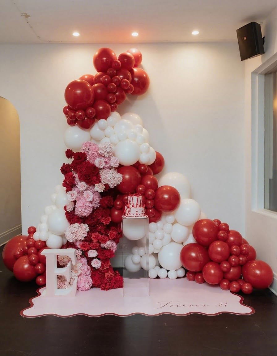 PTGOLUO Red and White Balloon Garland Arch kit 153pcs with Star - 22 18 12 10 5in Different Size Red White Confetti Latex Balloons for Christmas Wedding Valentine's Day Birthday Party Decorations