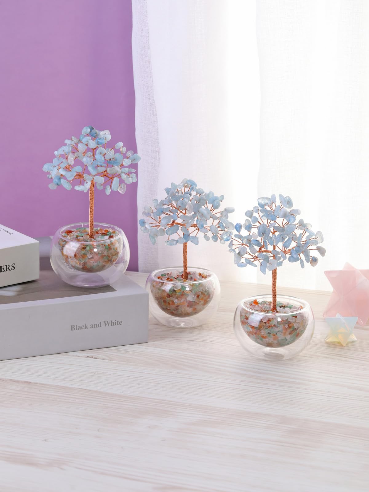 PESOENTH Aquamarine Crystal Tree Gemstone Tree of Life Spiritual Gifts for Women Mom Birthday,Healing Crystal Stone Trees Blue Home Room Feng Shui Decor Gifts for Women