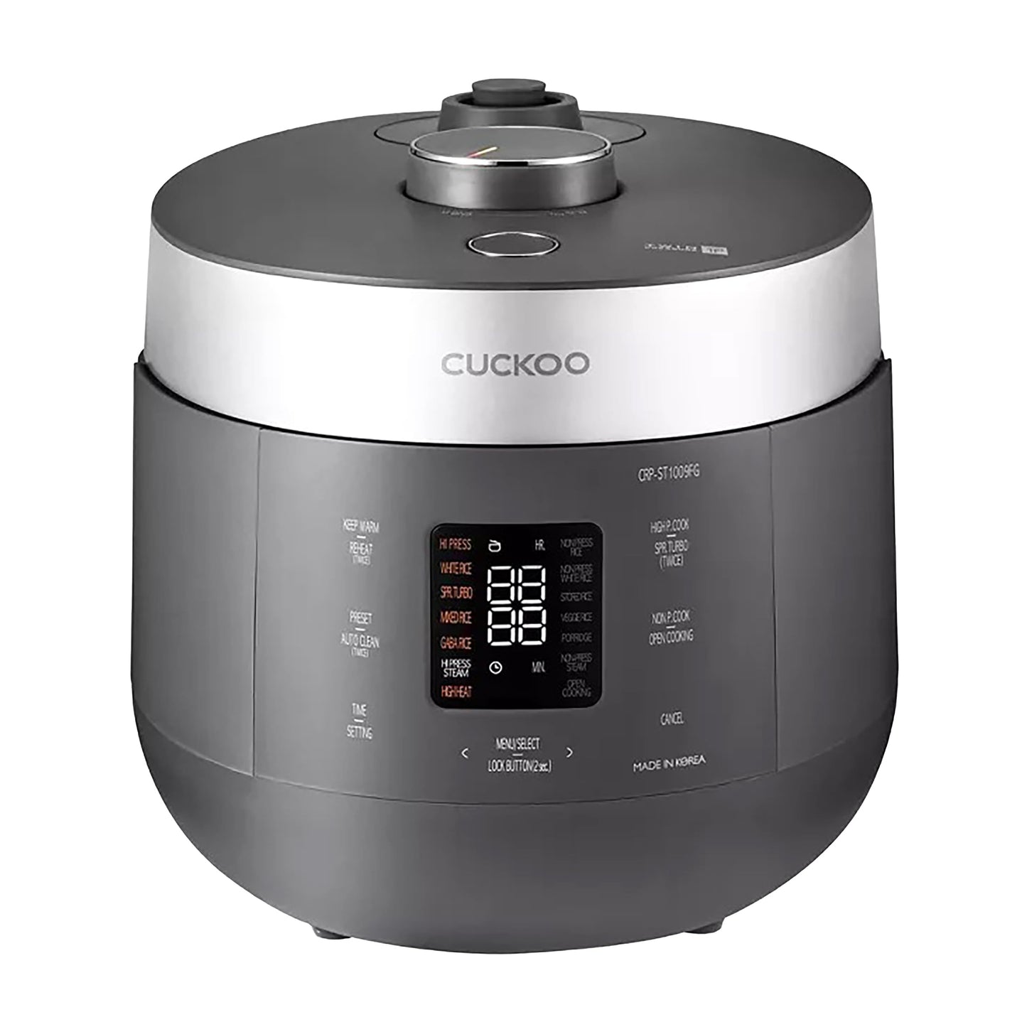 CUCKOO Twin Pressure Rice Cooker 10-Cup Uncooked / 20-Cup Cooked with Nonstick Inner Pot, Large Rice Maker & Warmer with 16 Menu Options, Open Cooking Mode, Voice Guide, Gray (CRP-ST1009FG)