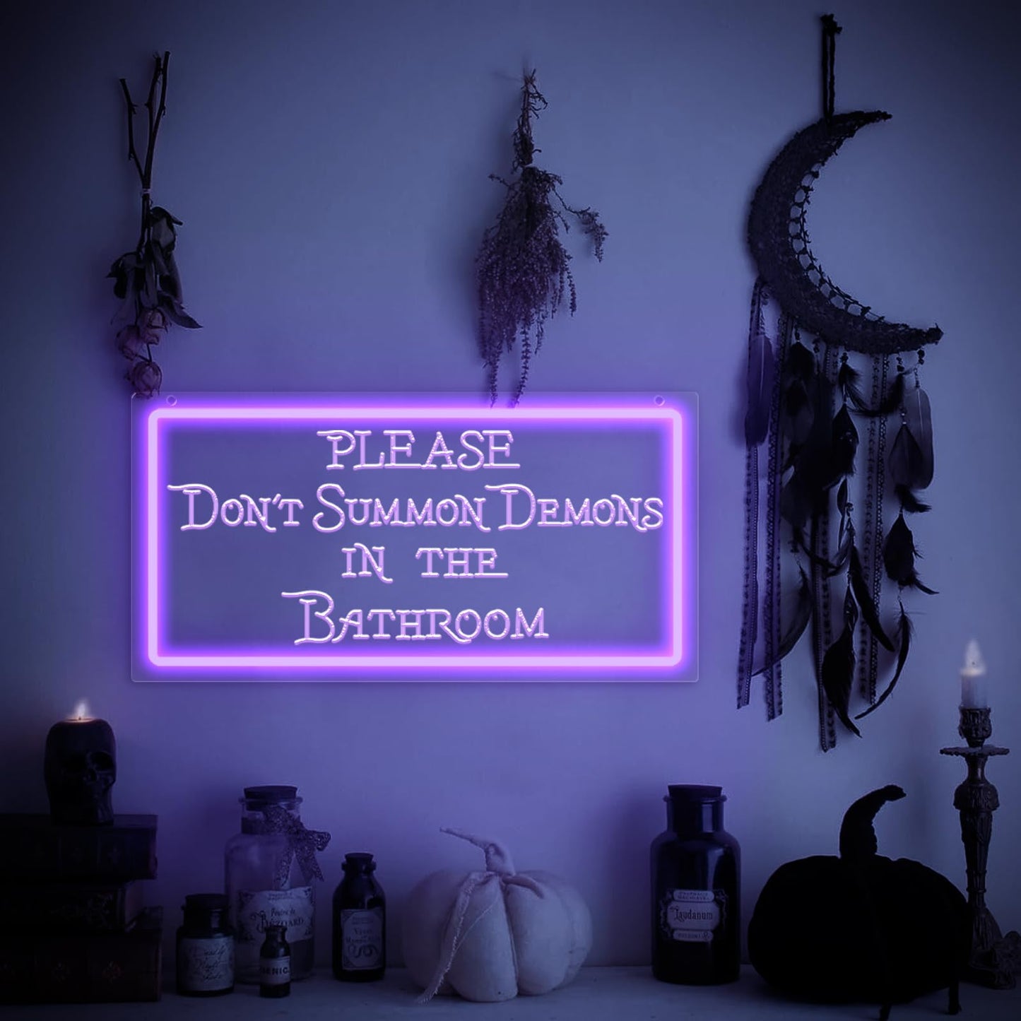 Please Don't Summon Demons in the Bathroom Neon Signs for Wall Decor, Neon Led Light Sign Home Decorations for Dark Humor Goth, Gothic, Witchy Bathroom Decor, Family, Bar, Party, Christmas, INSNEnN