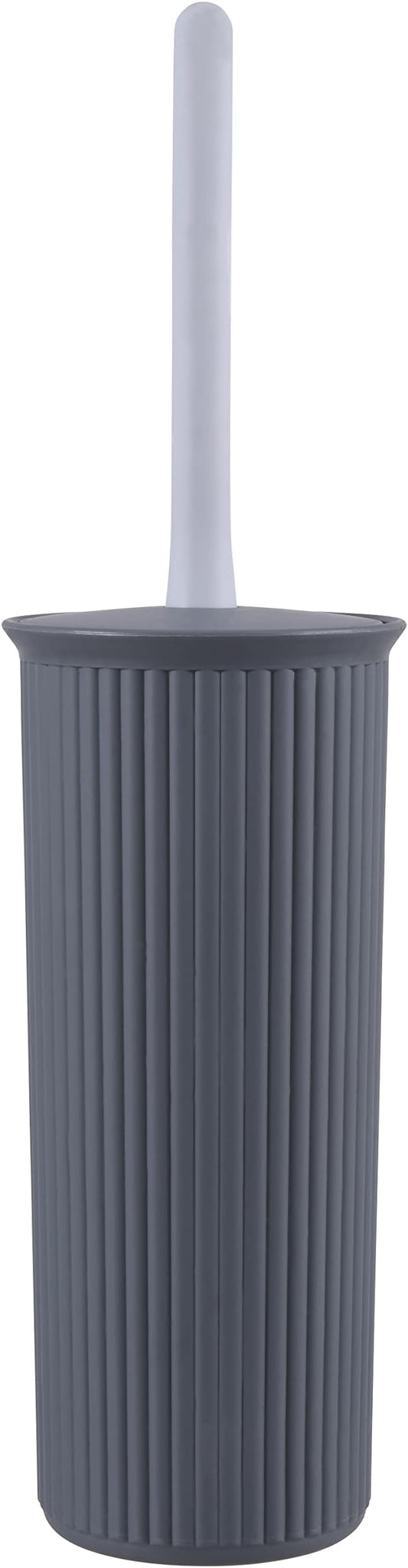 Superio Ribbed Collection - Decorative Plastic Toilet Bowl Brush and Holder Set, Grey (1 Pack) Cleaner Scrubber for Bathroom