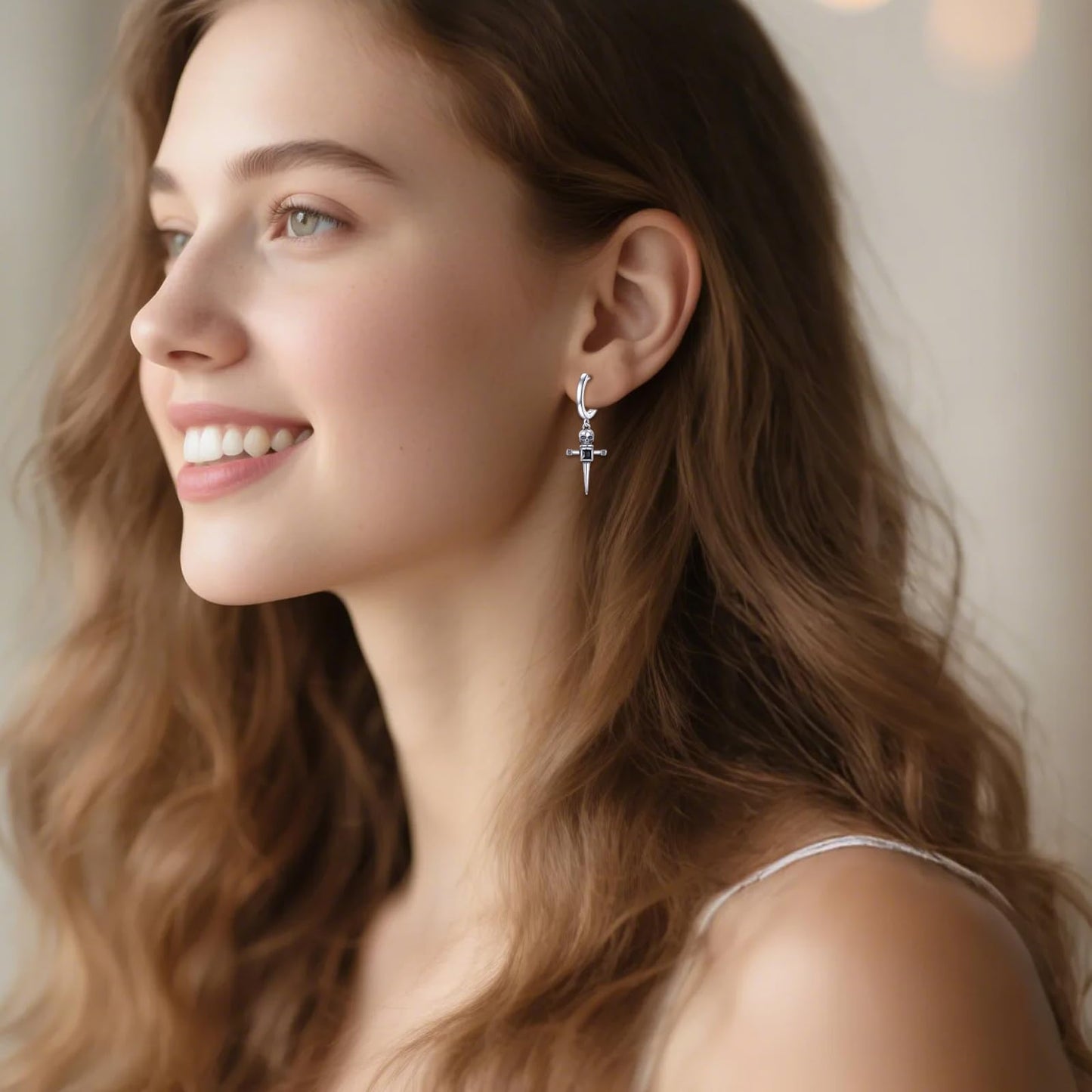 925 Sterling Silver Skull Cross Hoop Earrings Dangle Drop Earrings Huggie Halloween Jewelry Birthday Gifts for Women Men (Skull Cross)
