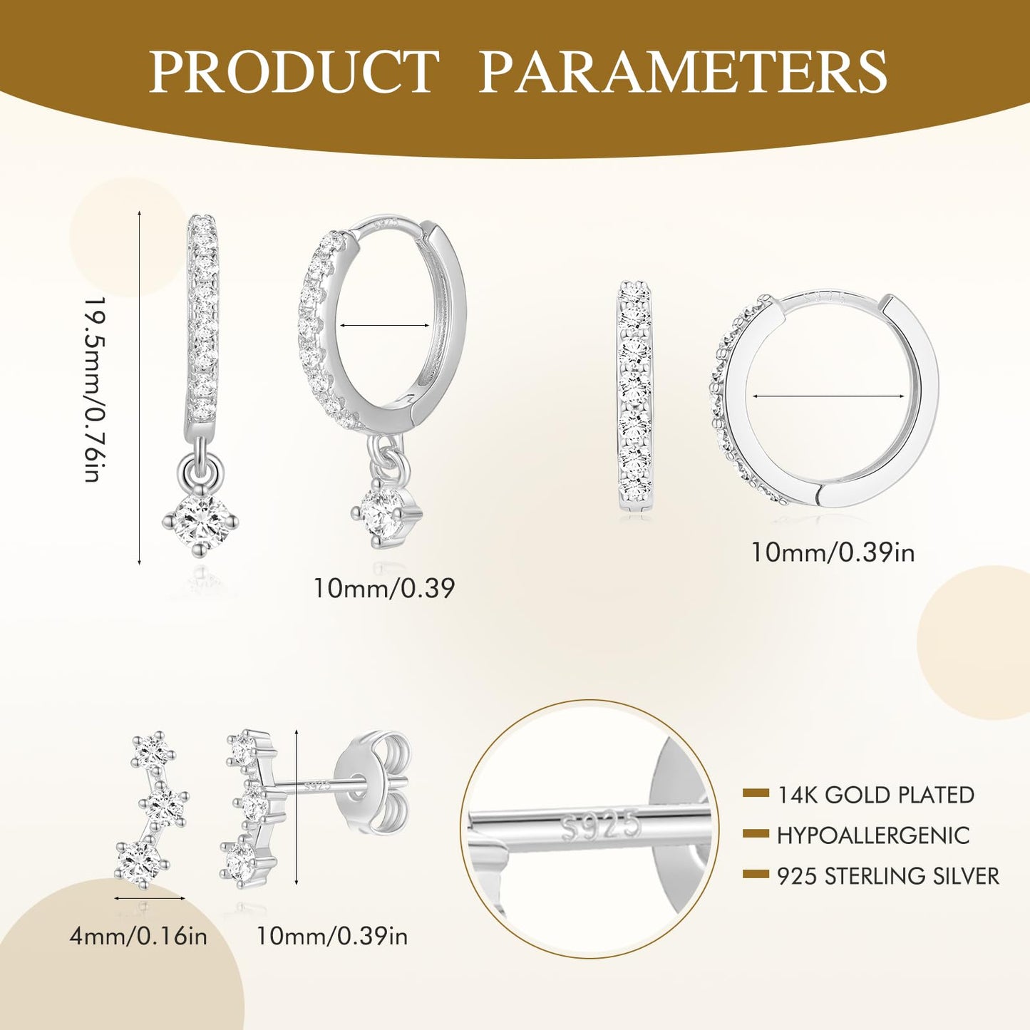 Angelady 3 Pairs 925 Sterling Silver Hoop Earrings Set for Women, Small Silver Hypoallergenic Earrings, Dainty Huggie Earrings for Multiple Piercing, Cartilage Silver Earring Stack for Women Gifts