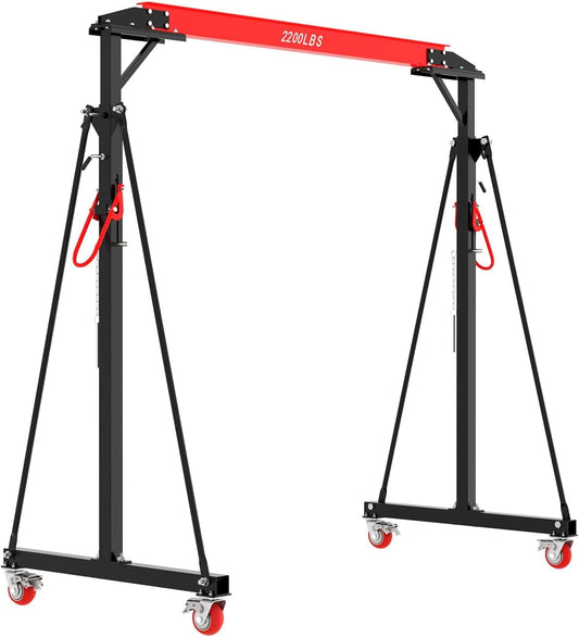 2 Ton Heavy-Duty Adjustable Gantry Crane, 4400 Lbs Capacity, 8.5Ft Span, 7.5Ft-12Ft Adjustable Height, Steel Hoist with Locking Wheels for Warehouse Workshop Garage