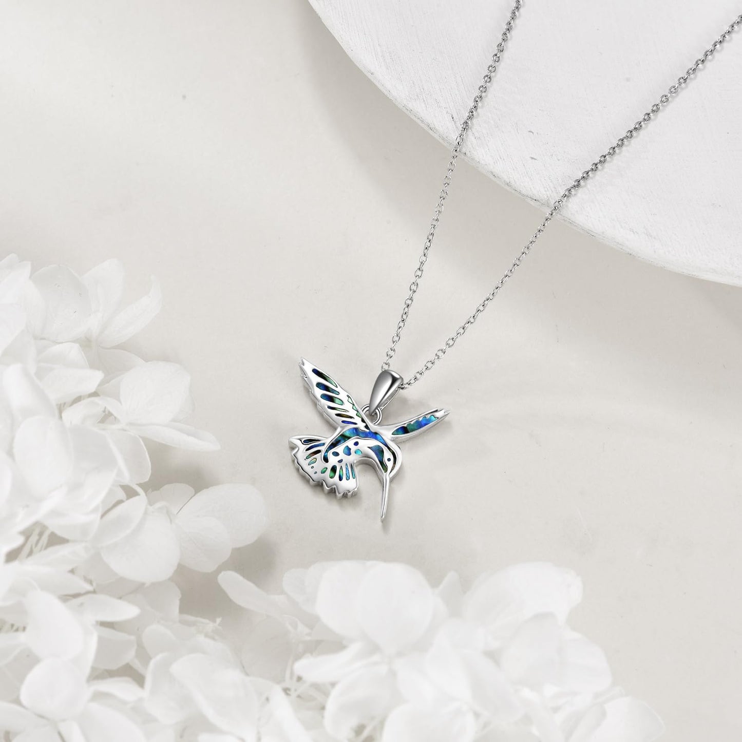 KQF Hummingbird Necklace Abalone Shell 925 Sterling Silver Hummingbird Pendant Jewelry Gifts for Women Mom