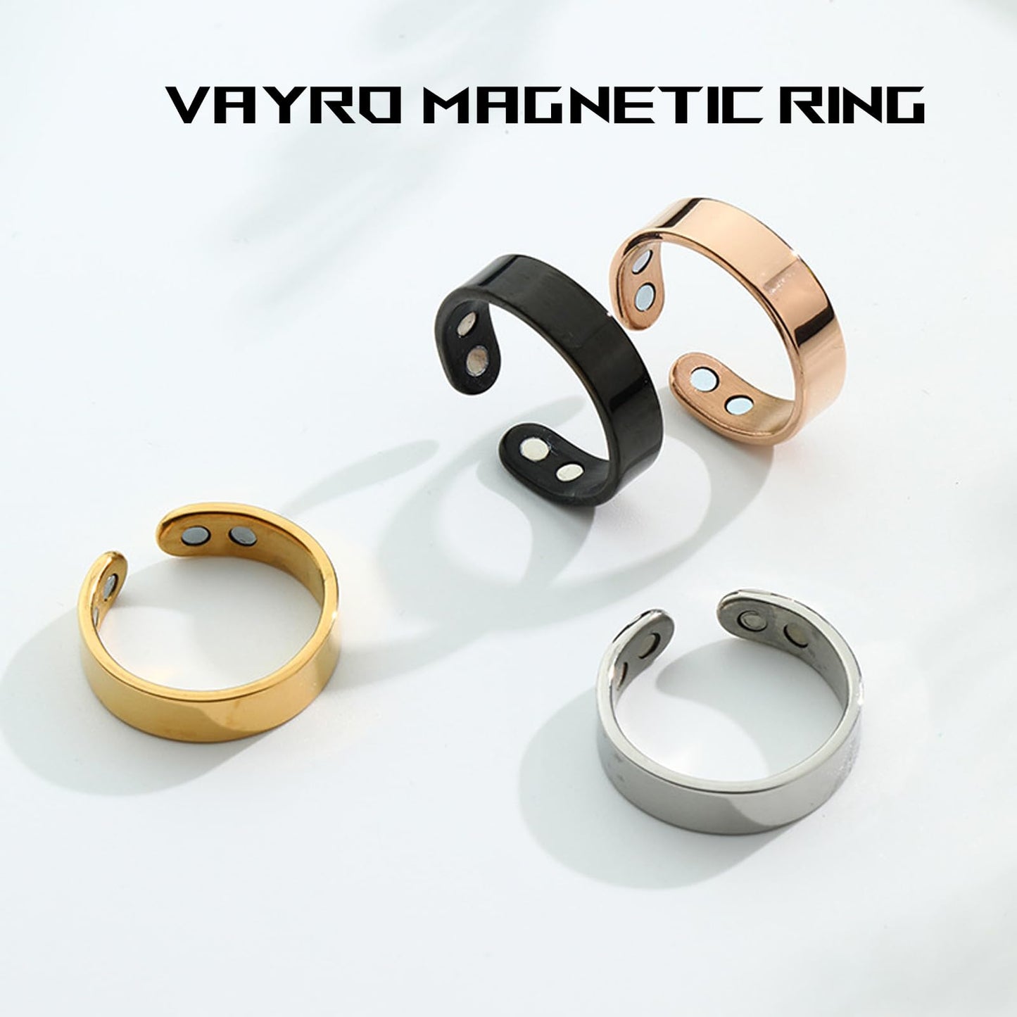 Wryhaul Vayro Magnetic Ring for Women and Men, Vayro Adjustable Open Lightweight Water-Resistant Vitality Rings (4PCS-B)