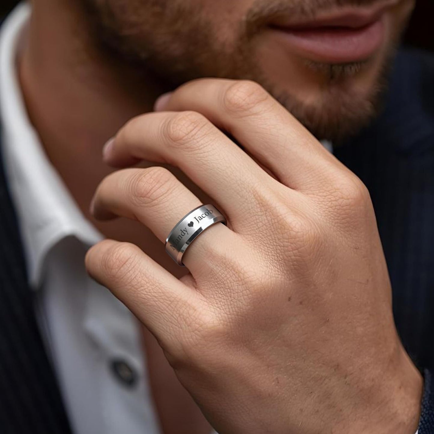 VNOX Mens 8mm Brushed Matte Tungsten Carbide Classical Simple Plain Personalized Custom Name Date Wedding Band Wedding Engagement Ring,Silver,Size 10