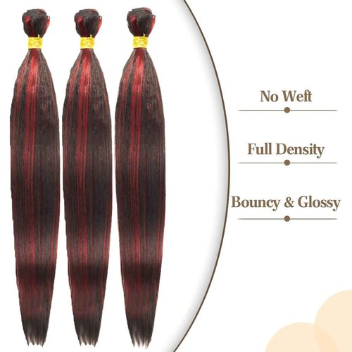 Habiliana Bundles Human Hair 24 26 28 Inch Straight Burgundy T1B/99J Human Hair Bundles 11A Unprocessed Brazilian Virgin Quick Weave Hair Extensions for Black Women