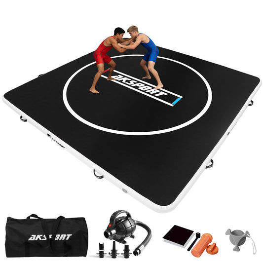 AKSPORT Inflatable Wrestling Mat 10x10 FT, Wrestling Mat for Home, Thick Jiu Jitsu Training Mat for BJJ, MMA, Boxing, Grappling, Judo, Indoor Outdoor Gym Mat