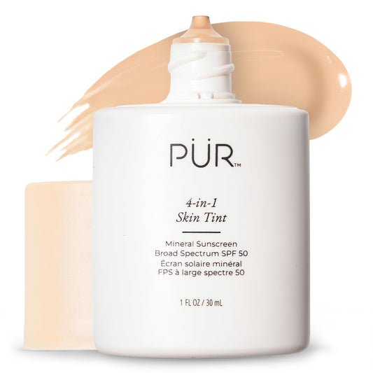 PÜR MINERALS Tinted Sunscreen for Face, 4-in-1 Skin Tint - Broad Spectrum Mineral Sunscreen, SPF 50 - Tinted Facial Moisturizer, Primer & Foundation for Sun Protection - Buildable Coverage – Bone