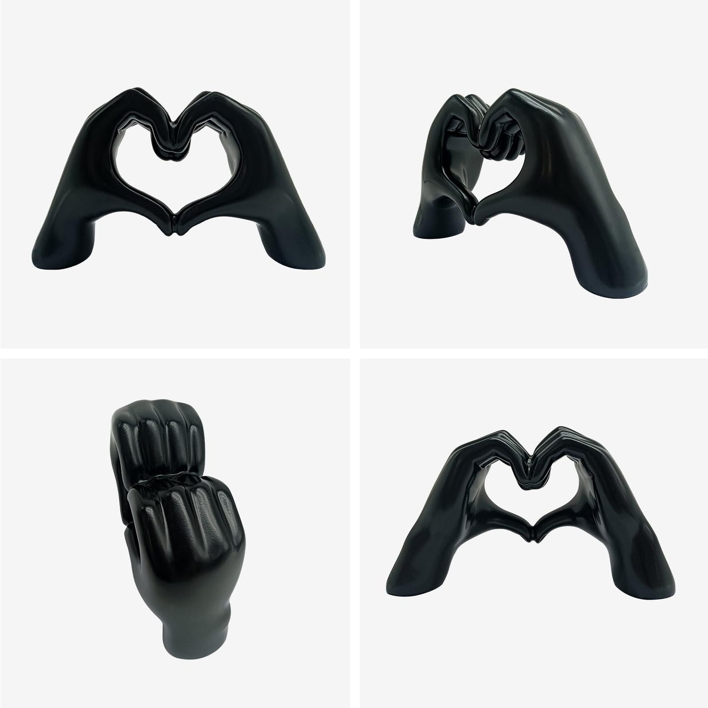 AWAIOY Black Heart Hands Sculpture Medium 6.9" Resin Love Statue, Modern Dark Aesthetic Shelf Decor for Teen Bedroom, Unique Romantic Figurine Gifts for Women Him Art
