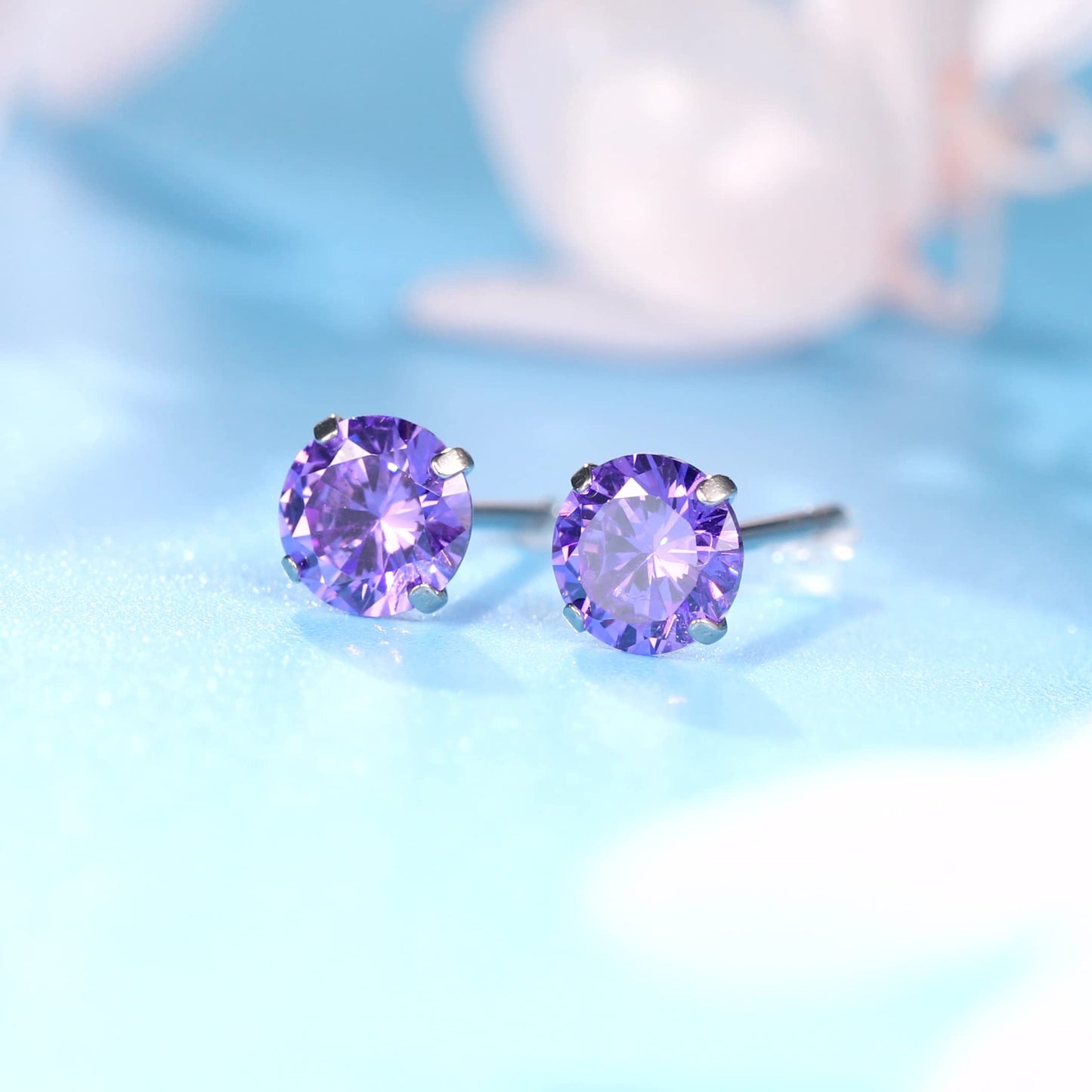 Limerencia Hypoallergenic G23 Titanium Earrings, F136 Implant Grade Pure Titanium, Suitable for Sensitive Ears with Birthstone Crystals CZ Simulated Diamonds (Purple)