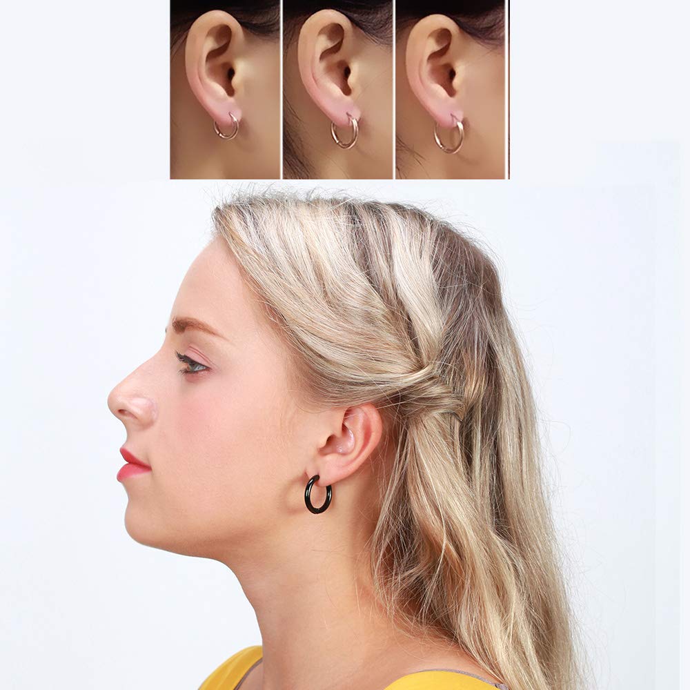 316L Surgical Stainless Steel Huggie Hoop Earrings 12mm Black Hypoallergenic Earrings Hoop Cartilage Helix Lobes Hinged Sleeper Earrings For Men Women(E03:12mm Black(THK 2.0mm))