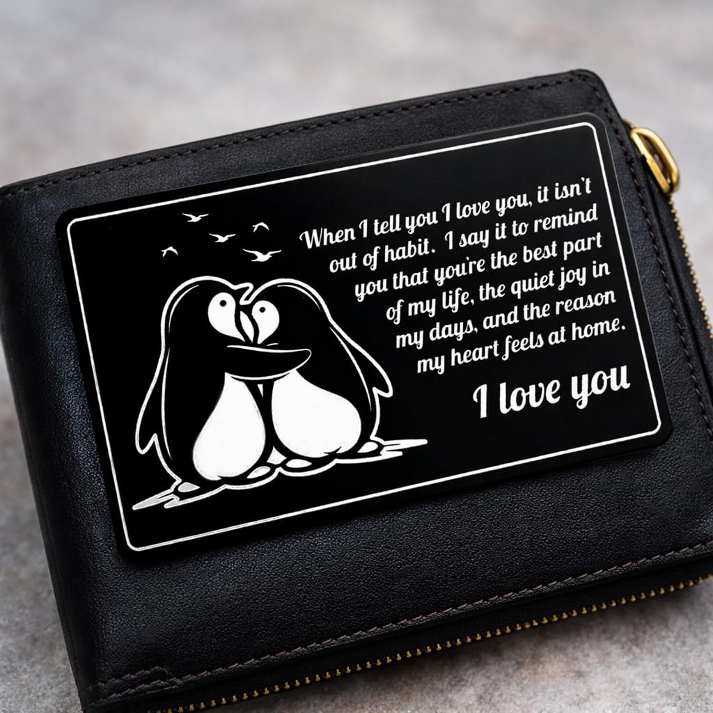 Metal Wallet Card for Husband, Girlfriend, Boyfriend, or Wife – “I Love You” Laser Engraved Steel Keepsake – Romantic Gift for Valentine’s Day, Anniversary, Birthday – Slim Credit Card Size, Gift Ready