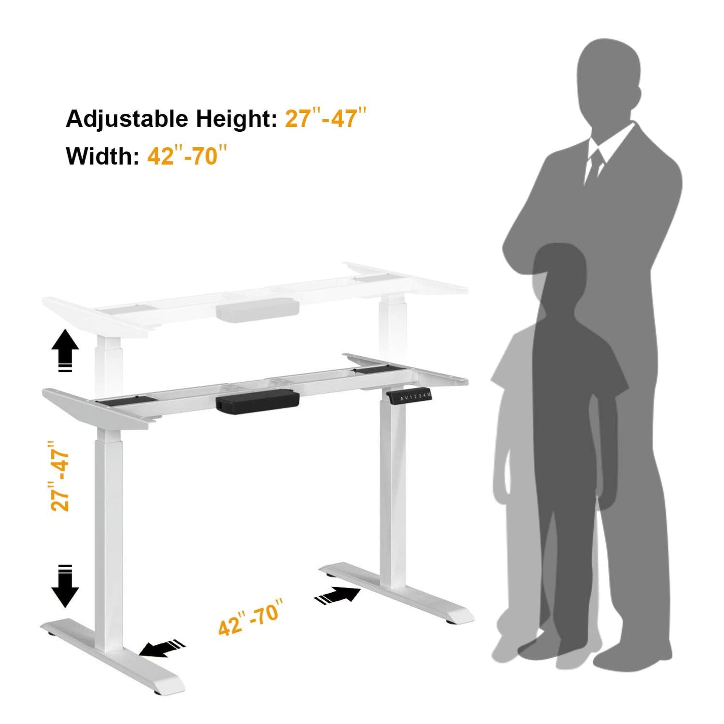 MCombo Dual Motor Standing Desk Frame, Electric Adjustable Stand up Table Frame, 4 Memory Positions, Frame Only 1688 (White)