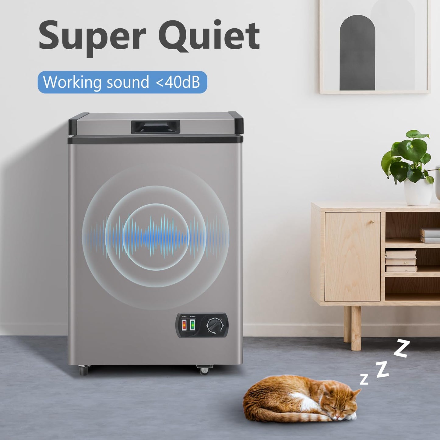 LifePlus Chest Freezer, 4.2 Cu Ft Small Deep Freezer With Fast Cooling & Convenient Pulley, Perfect for Kitchen Parlor, Garage，Apartment，Small Freezer With Low Noise & Energy Saving, Titanium Grey