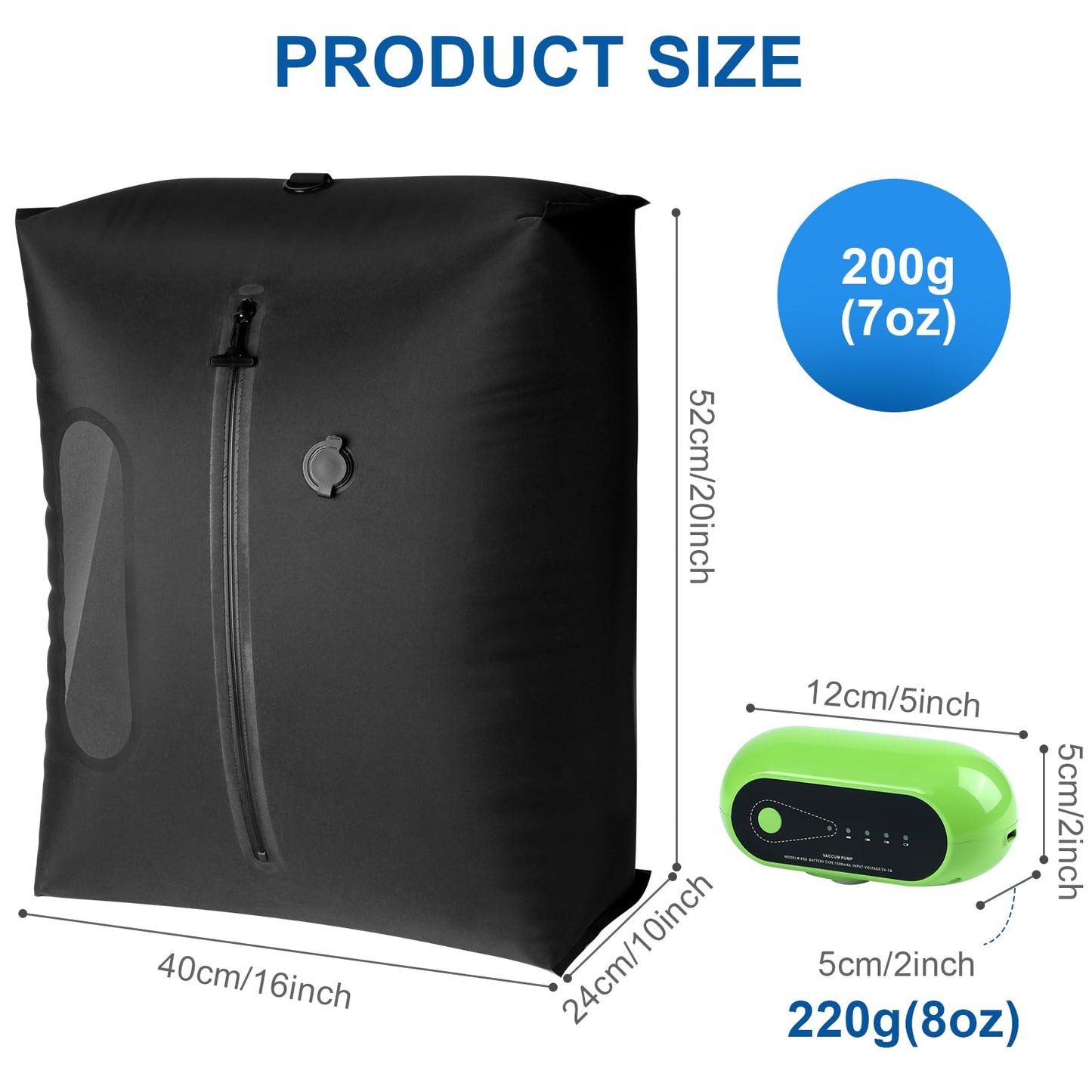 Travel Vacuum Bags with Pump, Reusable Vacuum Packing Cubes Bags for Luggage, IPX7 Waterproof, Space Saver, Vacuum Bag Kit for Camping, Suitcase, Gym, Yoga, Swim, Beach (1 Bag + Pump)