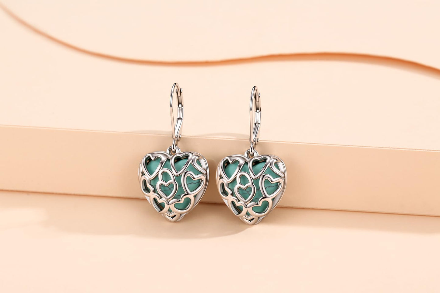 Heart Turquoise Jewelry for Women-Genuine Turquoise Leverback Earring 925 Sterling Silver Dangle Drop Earrings Vintage Gifts for Valentine/Mother's Day/Christmas