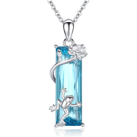 AENEAS Valentines Day Gifts for Women Her Frog Necklace 925 Sterling Silver Blue Crystal Pendant Cute Frog Flower Jewelry Gifts for Daughter Women Her Wife