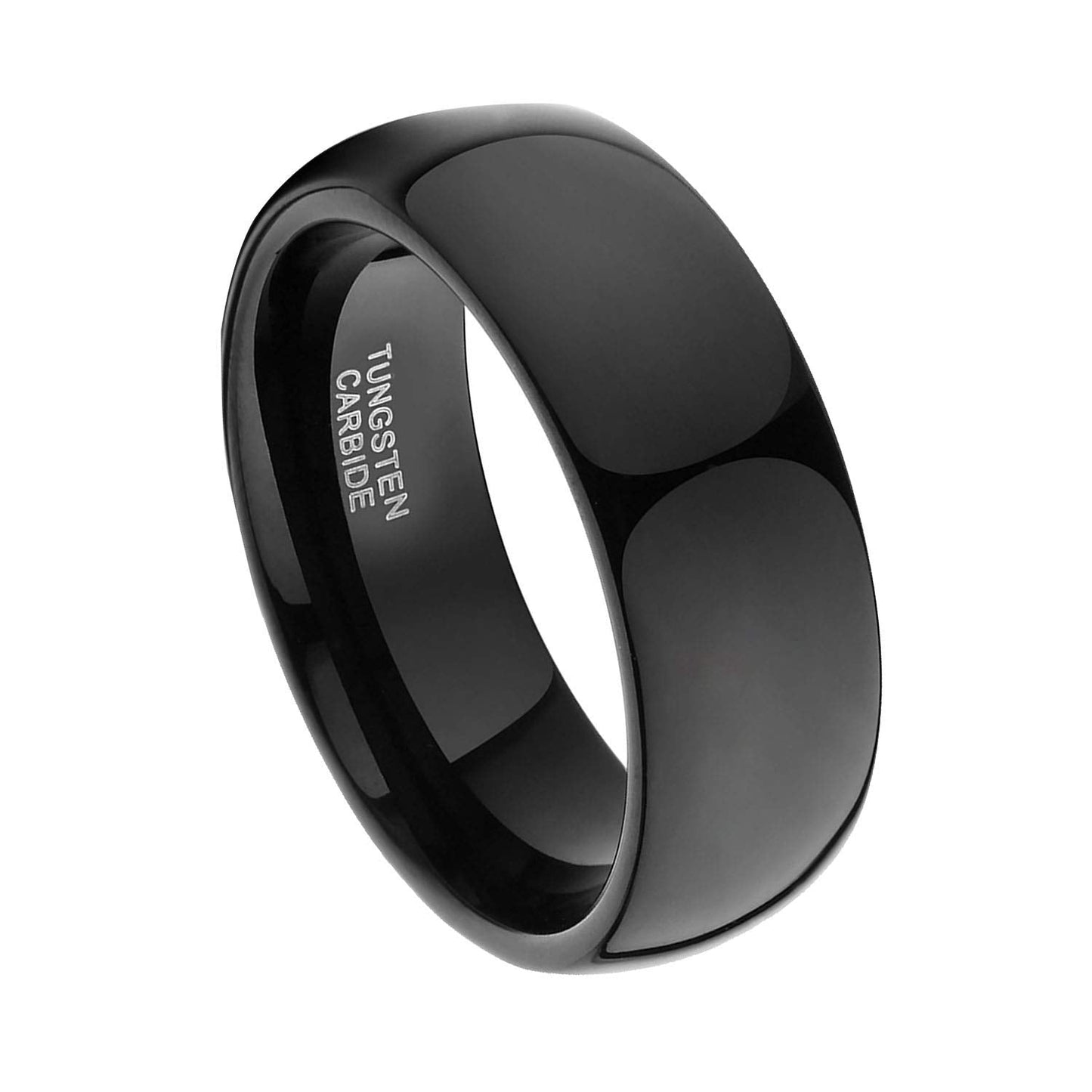 TRUMIUM 8mm Black Ring Band Tungsten Wedding Band for Men Women High Polished Dome Comfort Fit Size 7