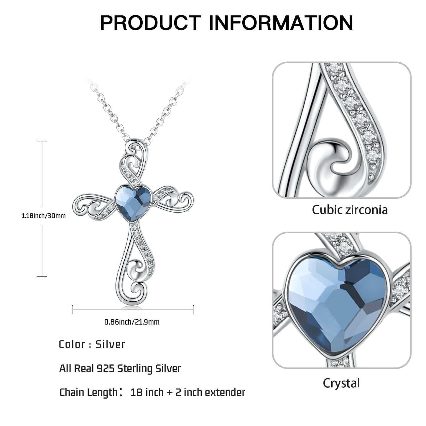 Twoowl Cross Necklace for Women 925 Sterling Silver Faith Birthstone Cross Pendant Necklace Cross Crucifix Religious Jewelry Gifts for Women