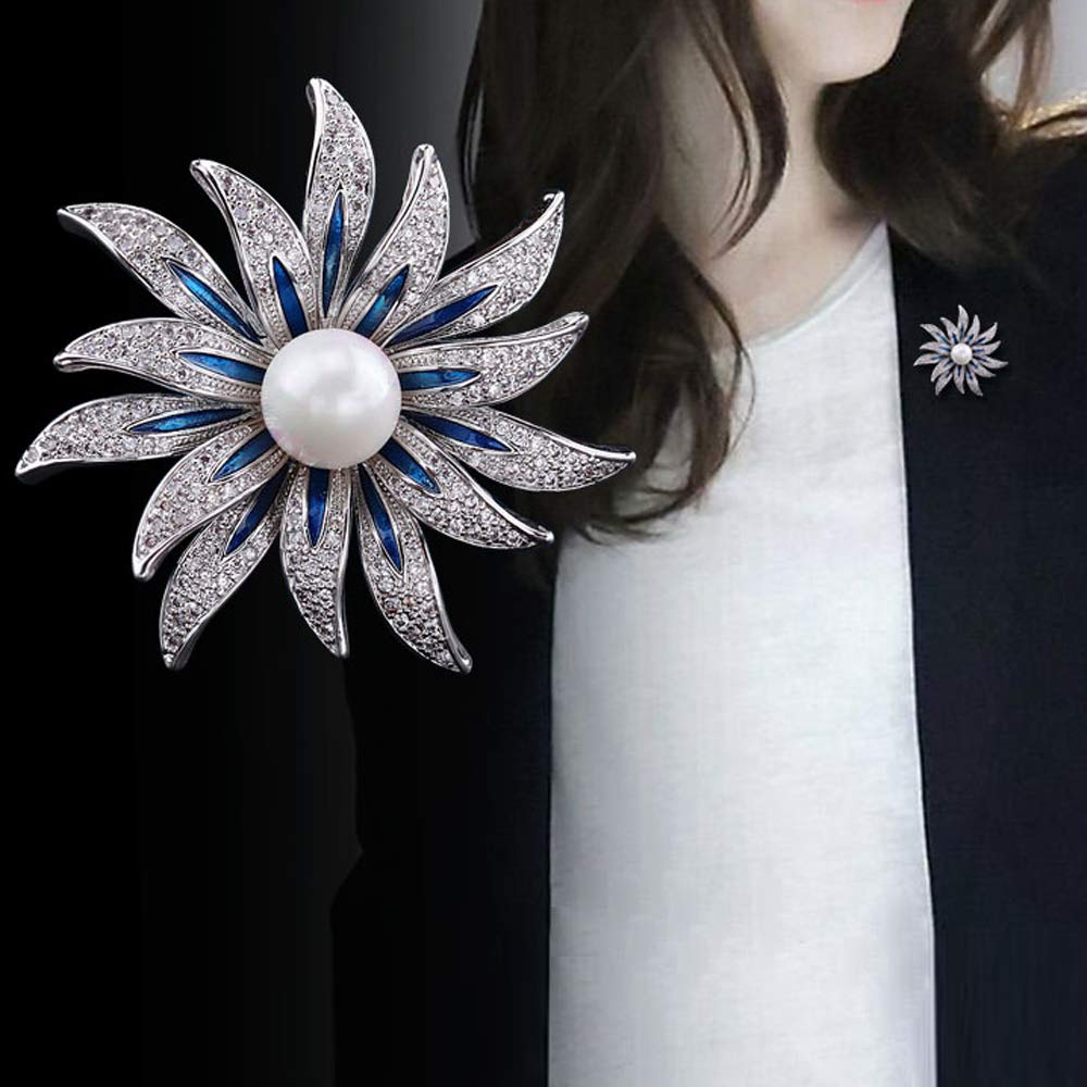 Large Brooch Pins for Women Fashion Silver Flower Floral Jewelry