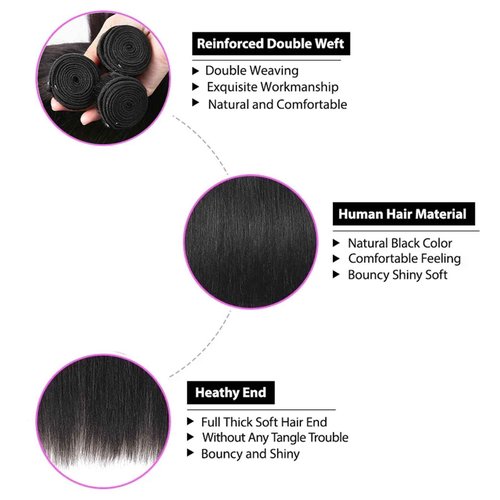 Straight Bundles Human Hair 18 20 22 24 Inch 100% Unprocessed Brazilian Virgin Hair 4 Bundles Human Hair Trippy Hair Weave Bundle Extension for Black Women Natural Color