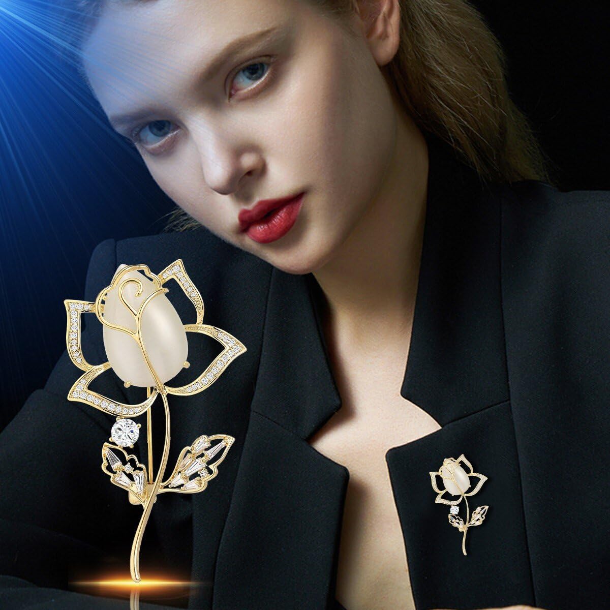 EMEGCY Rhinestone Rose Brooches for Women 18k Gold Plated Rose Brooch Pin Rose Flower Brooch Lapel Pin Jewelry Gifts for Mom Wife Mother's Day Birthday Christmas