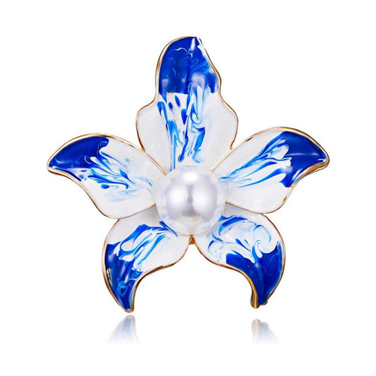 AILUOR Elegant Enamel Flower Brooches for Women, Fashion Gold Plated Pearls Flower Brooch Pin Wedding Corsage Jewelry Gifts (Blue)