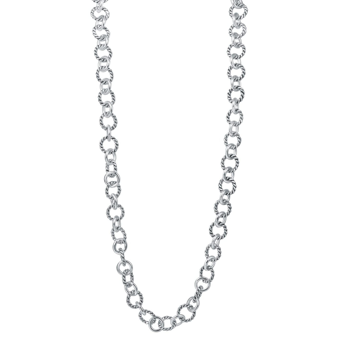 UNY JEWEL Jewelry Style Trendy Elegant Vintage Retro Unique Fashion Style 2 Tone Twisted Wire Link Women Long Necklace 76 CM (Silver Tone)