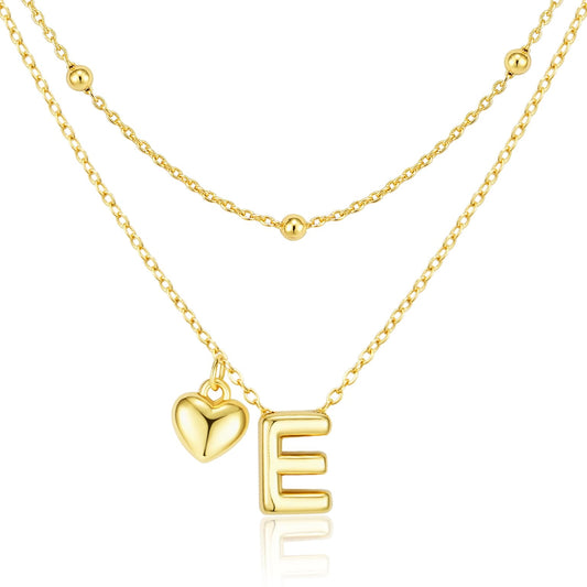 adoyi Gold Heart Initial Necklaces for Women Hers Dainty 14K Gold Plated Heart Layered Letter E Pendant Necklace Stack Trendy Jewelry Birthday Valentines Gifts for Women Jewelry