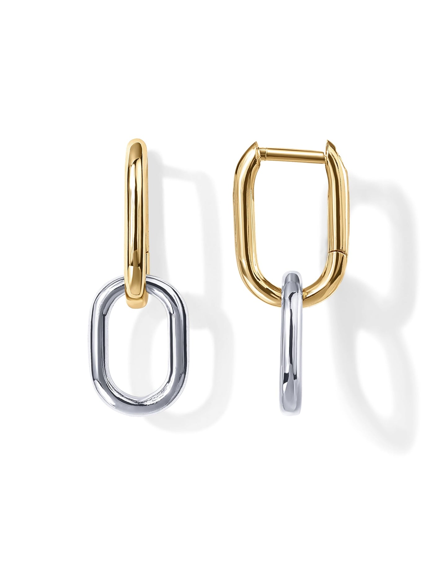 PAVOI 14K Gold Plated Convertible Paperclip Link Huggie Hoop Earrings for Women - Two-Toned Earscape Statement Jewelry - Mixed Metals Drop Dangle Earrings
