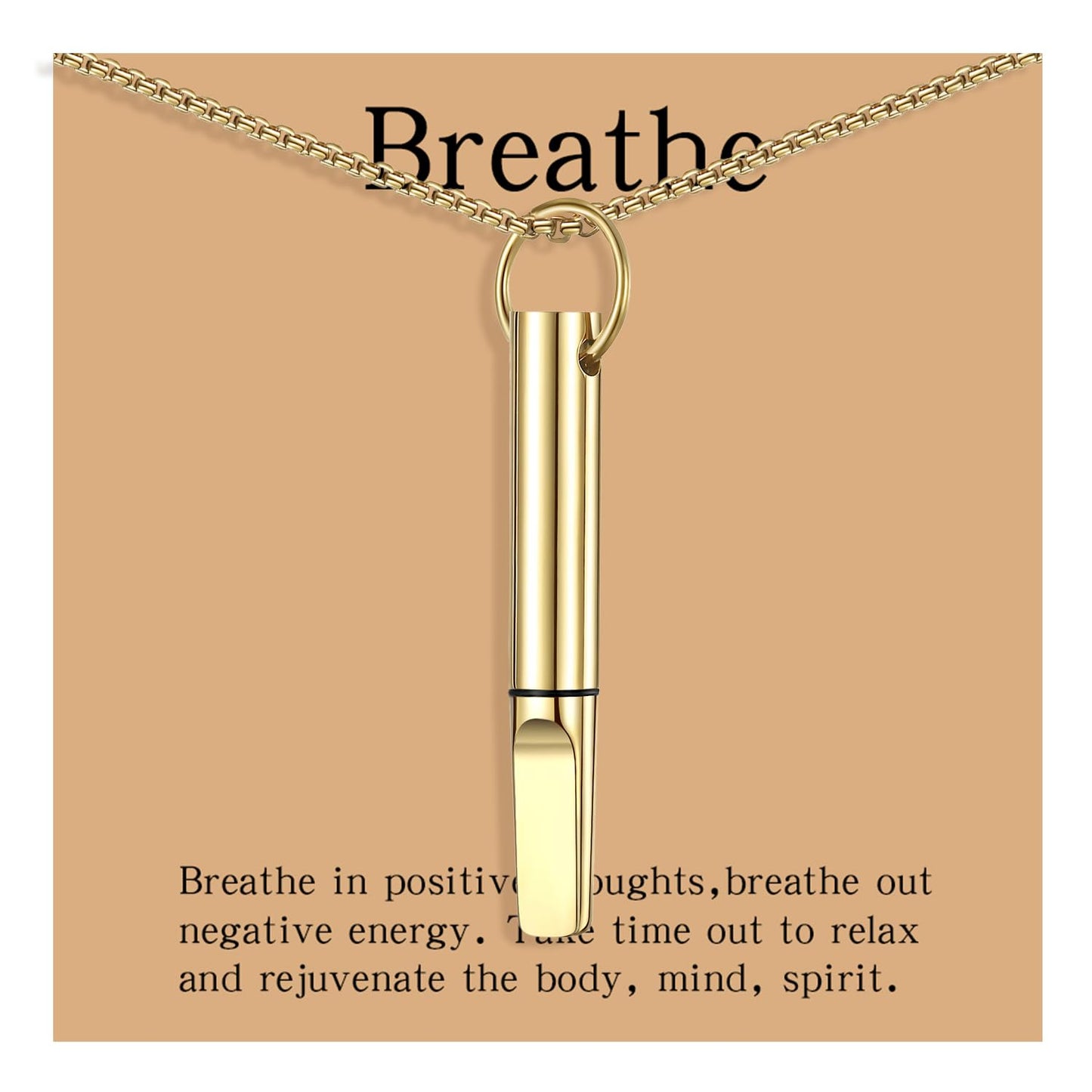 hooppoo Quit Smoking Necklace, Anxiety Relief Breathing Inhaler with Essential Oil Pad - Aromatherapy Diffuser Pendant for Smokers, Stainless Steel Necklace for Women & Men (Gold)