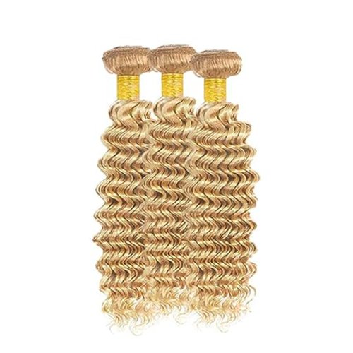 Giginger Bundles Human Hair P27/613 Blonde Deep Wave Human Hair Bundles 20 22 24 Inch Highlight Honey Blonde Unprocessed Quick Weave Soft Sewn In Hair Extensions for Black Women