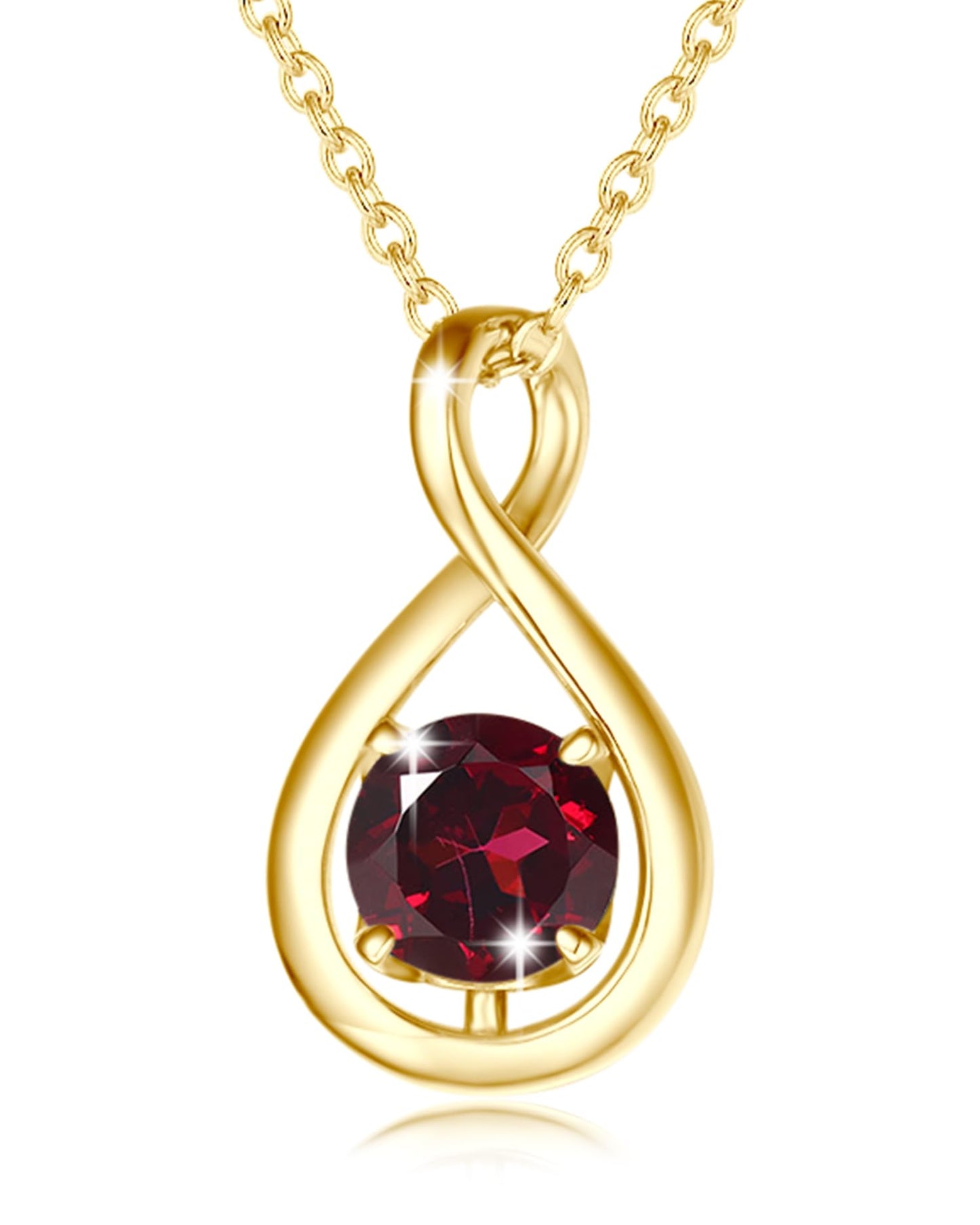 FANCIME Garnet Necklace January Birthstone for Women Yellow Gold Plated Sterling Silver Infinity Pendant Necklace Red Gemstone Fine Jewelry Birthday Graduation Mothers Day Gifts for Mom Her