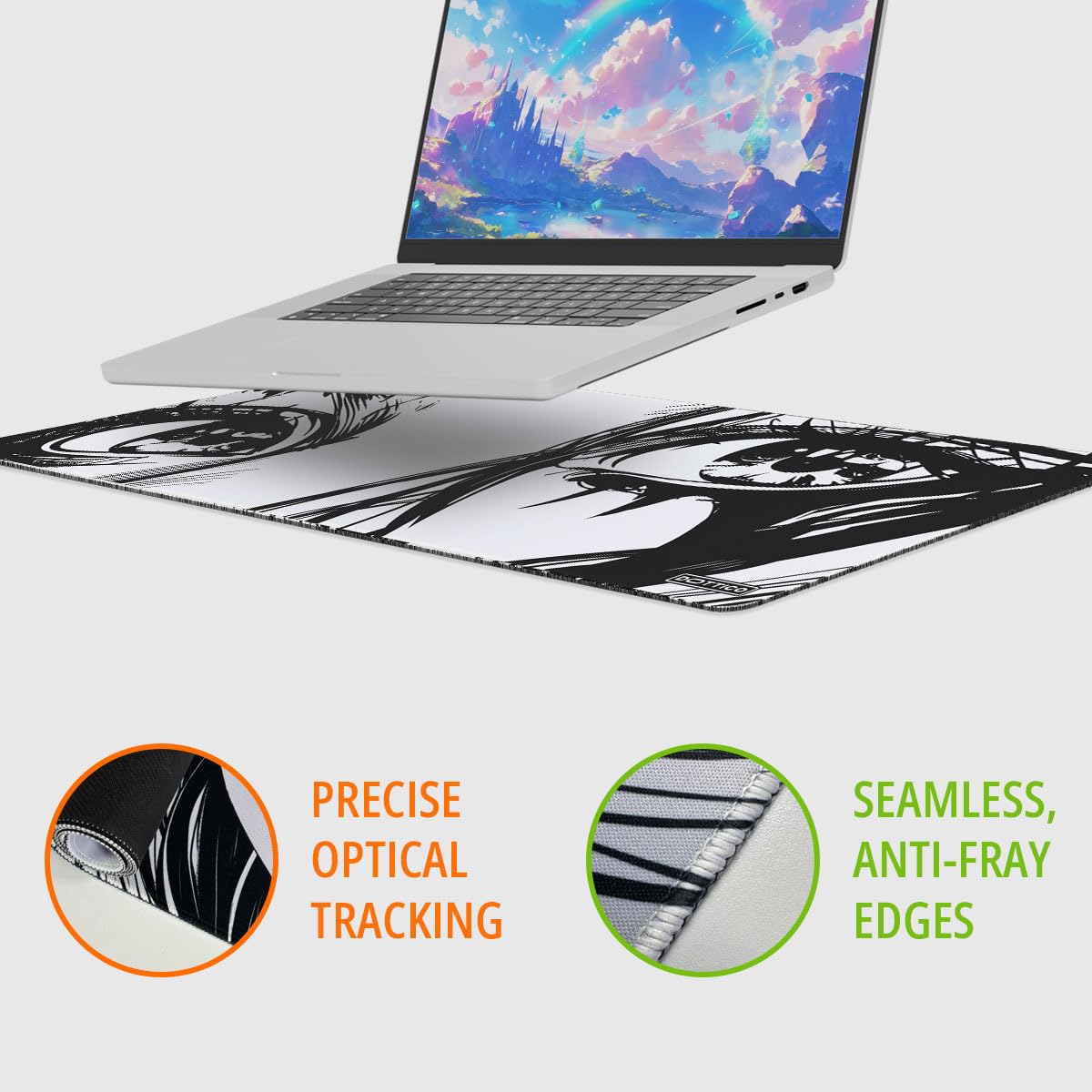 DOTTICO XL Anime Eyes Mouse Pad – Large Manga Girl Desk Mat 31.5x11.8 – Non-Slip, Water-Resistant, Stitched Edges – Aesthetic Japanese Gaming Mat