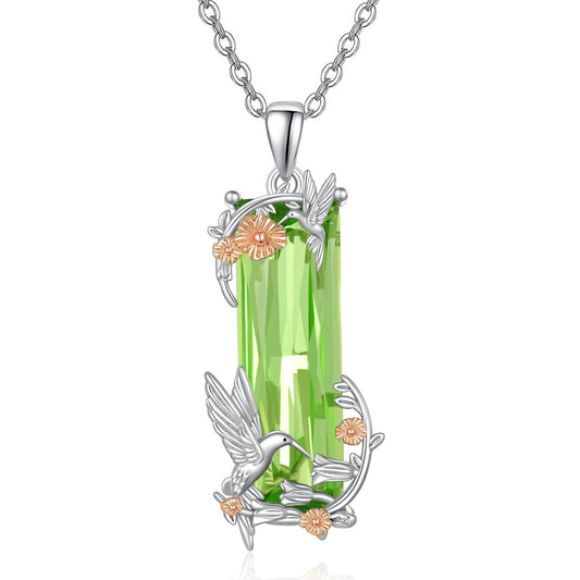 AENEAS Valentines Day Gifts for Women Her Hummingbird Necklace Sterling Silver Green Crystal Pendant Necklace Emerald Jewelry Hummingbird Gifts for Women Wife Her