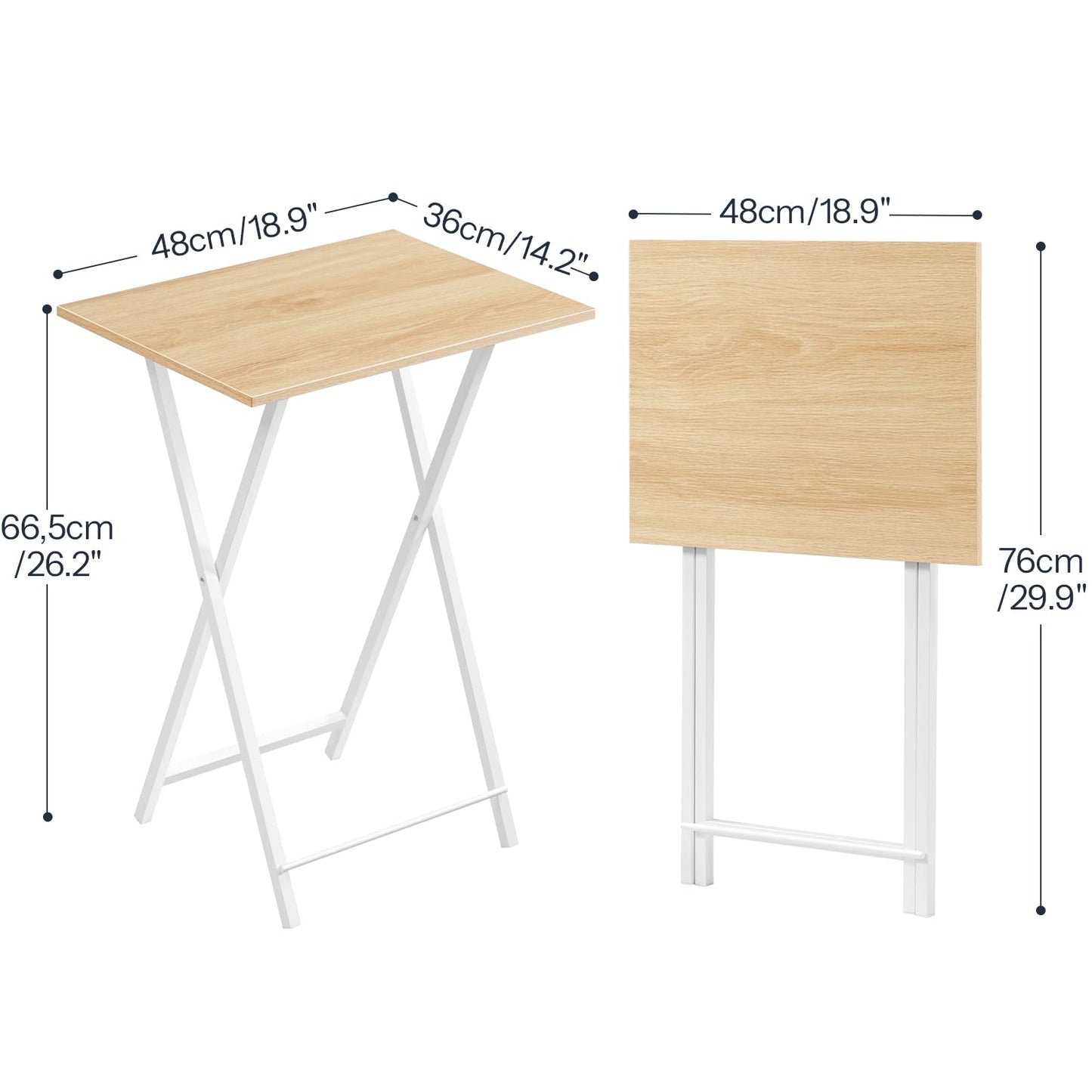 HOOBRO Folding TV Table, TV Tray, Stable Snack Table for Small Space, Portable Sofaside Desk, Easy Assembly and Storage, Ideal for Snacks and Meals in Living Room, Natural and White, WN15BZ01