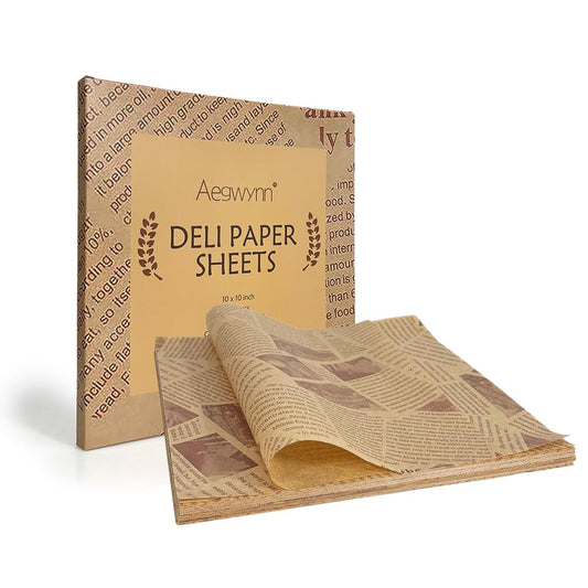 Aegwynn Deli Paper Sheets, Wax Coated, Food Safe, Grease-Proof, 10x10 Inch, 200 Count, Kraft Paper for Food Service, Sandwich Wrapping