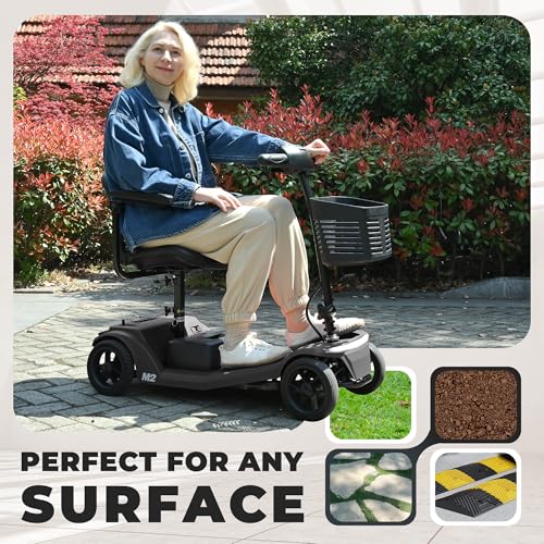 Metro Mobility 4 Wheel Powered Mobility Scooters, 330 lbs Capacity Mobility Scooters for Adults, Folding Mobility Scooter Lightweight, Electric Scooters for Seniors 10 Miles Range LED Light Black
