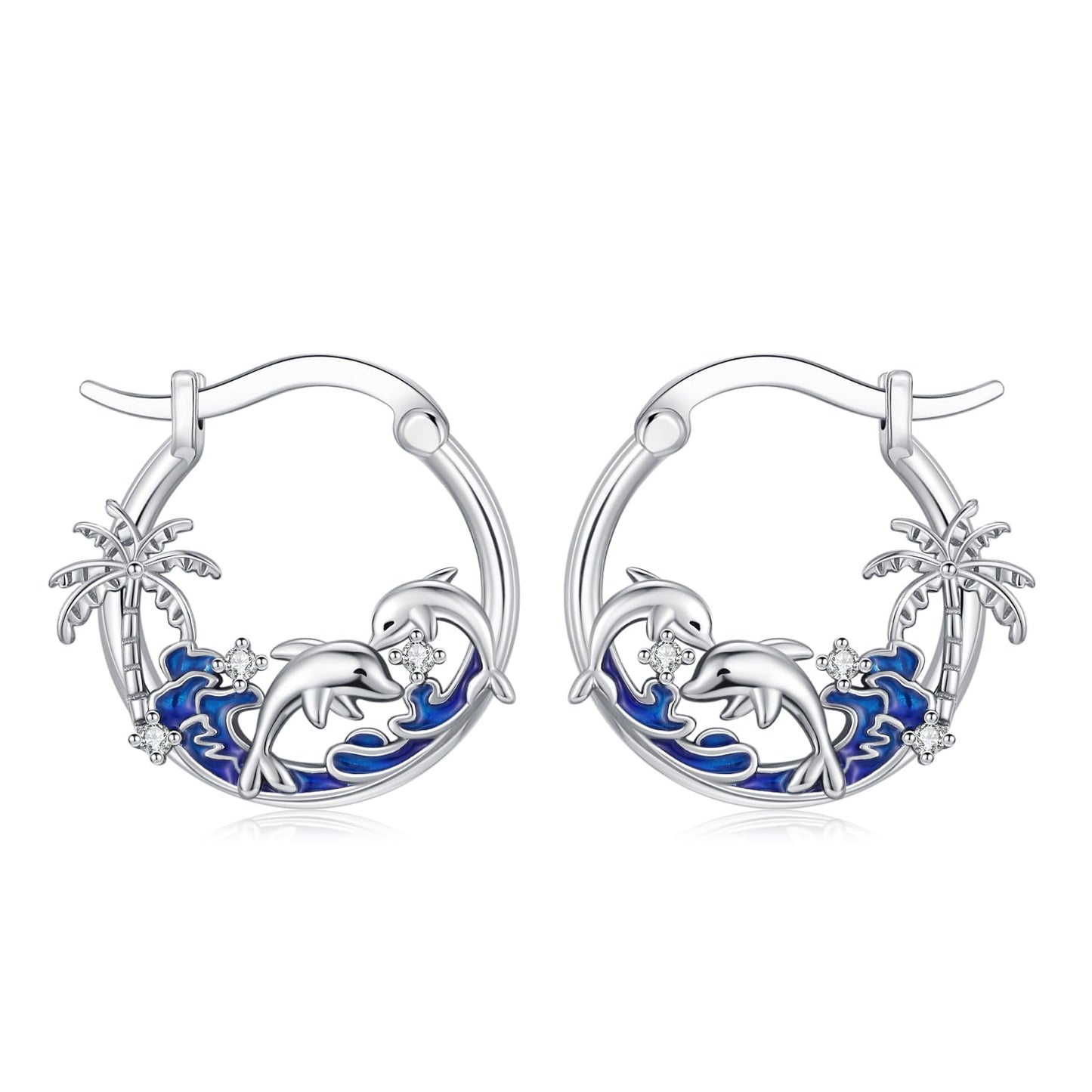 Dolphin Earrings 925 Sterling Silver Ocean Palm Tree Hoop Earrings Beach Themed Summer Jewelry Dolphin Graduation Gifts for Women Daughter Her
