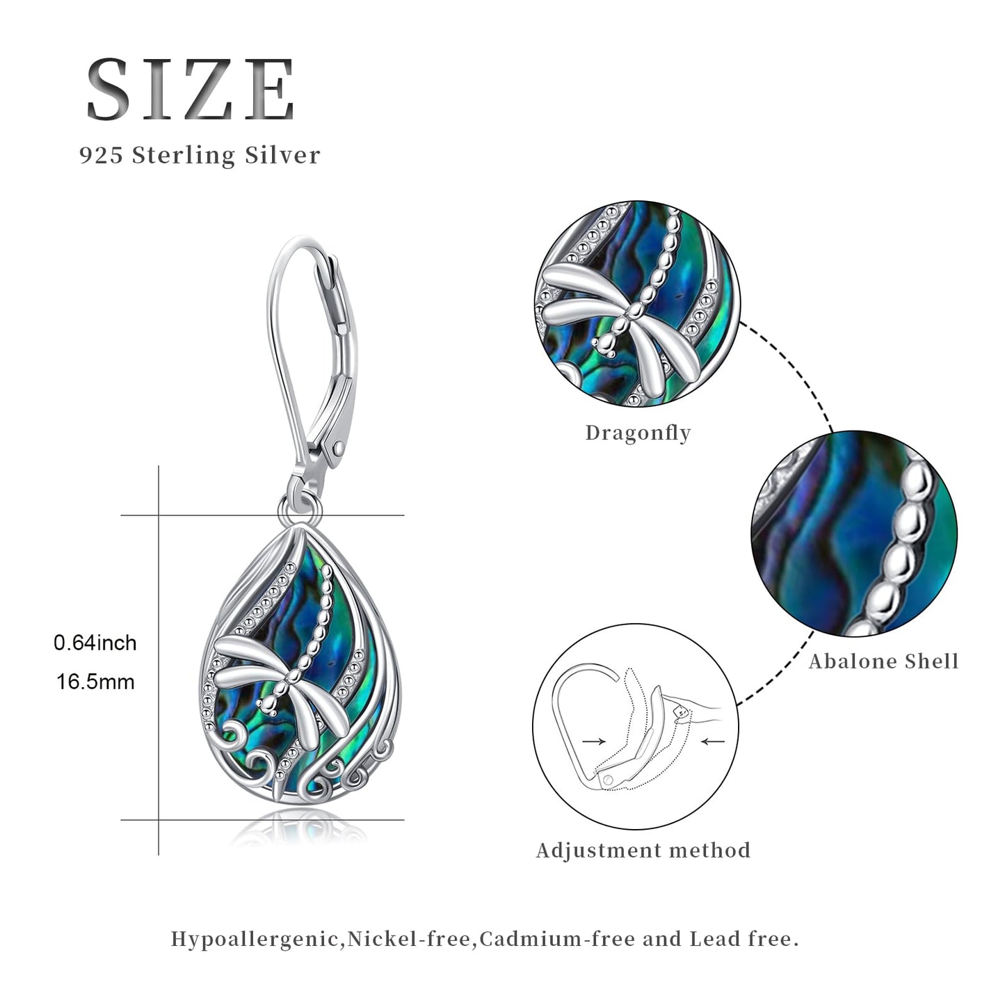 YYmqmq Dragonfly Earrings for Women 925 Sterling Silver Abalone Dragonfly Dangle Earrings Leverback Filigree Jewelry Gifts for Women Girlfriend Mom Birthday Gifts