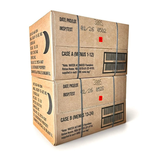 2026 MRE 24 Meals Ready to Eat A and B Cases Genuine Military Emergency Long Shelf Life Variety Pack for Camping, Outdoors & Prepping